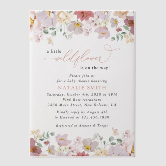 Farbige Blume, Wildblumen, Boho, Babydusche Pergament Einladungen (Vorderseite)
