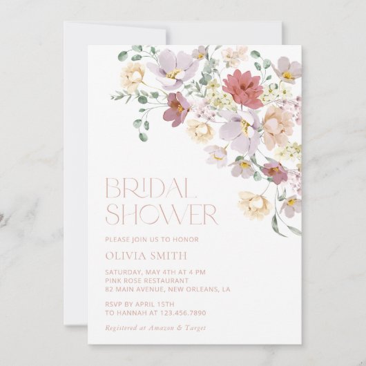 Farbige Blume, Wildblumen, Boho, Brautparty Einladung (Vorderseite)