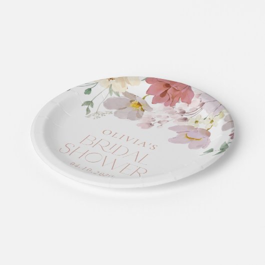 Farbige Blume, Wildblumen, Boho, Brautparty Pappteller (Schrägansicht)