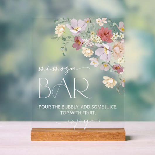 Farbige Blume, Wildblumen, Boho, Mimosa Bar Acrylschild (Neutral)