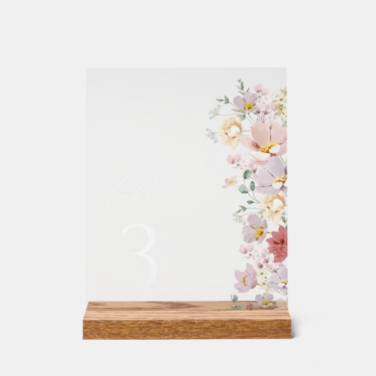 Farbige Blume, Wildblumen, Boho, Tischnummern Acrylschild (Vorderseite)