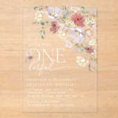 Farbige Blume, Wildblumen, erster Geburtstag Acryleinladungen (Vorderseite)