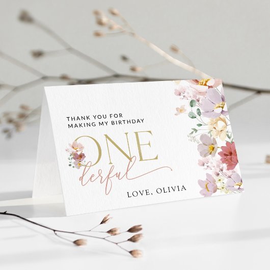 Farbige Blume, Wildblumen, erster Geburtstag Dankeskarte