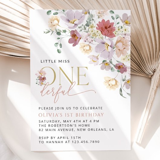 Farbige Blume, Wildblumen, erster Geburtstag Einladung