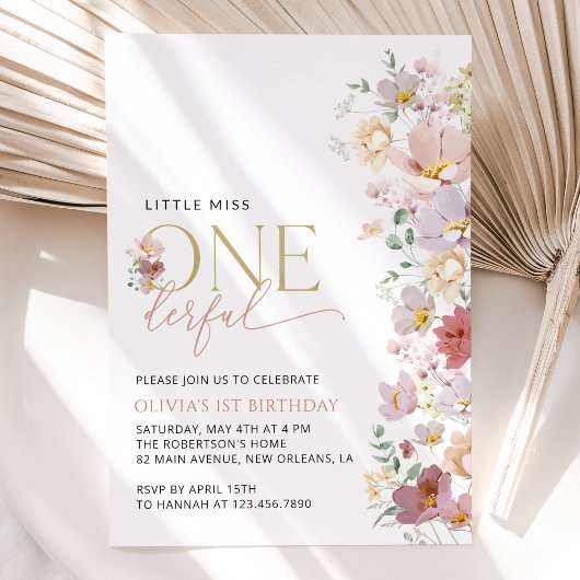 Farbige Blume, Wildblumen, erster Geburtstag Einladung