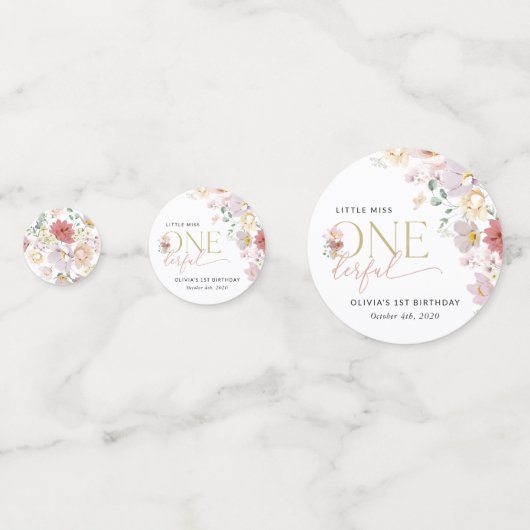 Farbige Blume, Wildblumen, erster Geburtstag Konfetti (Rückseiten)