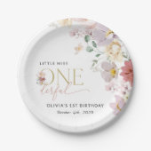 Farbige Blume, Wildblumen, erster Geburtstag Pappteller (Vorderseite)