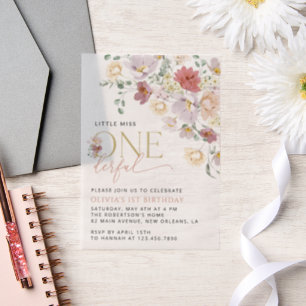 Farbige Blume, Wildblumen, erster Geburtstag Pergament Einladungen
