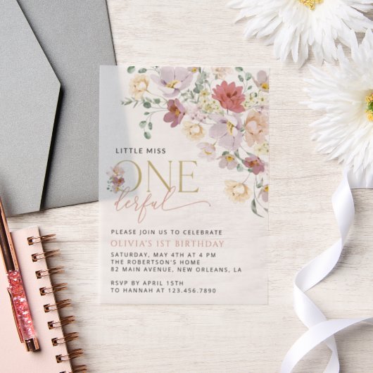 Farbige Blume, Wildblumen, erster Geburtstag Pergament Einladungen (Hochzeit)