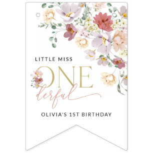 Farbige Blume, Wildblumen, erster Geburtstag Wimpelkette