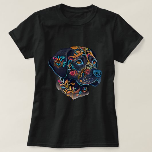 Farbige Blume Zucker Skull Labrador Retriever Lo T-Shirt (Design vorne)