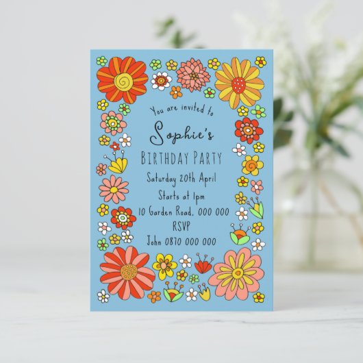 Farbige Blume zum Geburtstag Einladung (Stehend Vorderseite)