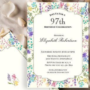 Farbige Blumen 97. Geburtstagseinladung Einladung