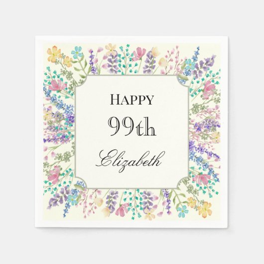 Farbige Blumen 99. Geburtstagsserviette Serviette (Vorderseite)
