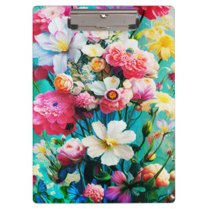Farbige Blumen auf Türkis Klemmbrett