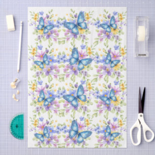 Farbige Blumen & Blau Schmetterling Decoupage Papi Seidenpapier