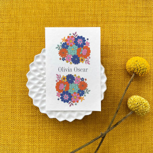 Farbige Blumen Boho Helle Florale Illustration Visitenkarte