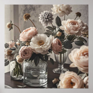 Farbige Blumen Elegante, vintage-inspirierte Flora Poster