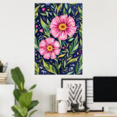 Farbige Blumen Garten Botanische Illustration Poster (Heimbüro)