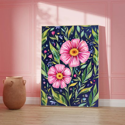 Farbige Blumen Garten Botanische Illustration Poster