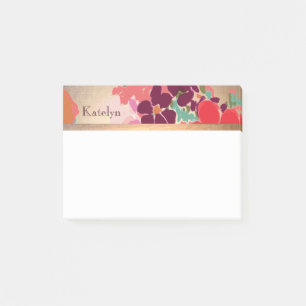 Farbige Blumen, Gold Elegante Mode Personalisiert Post-it Klebezettel