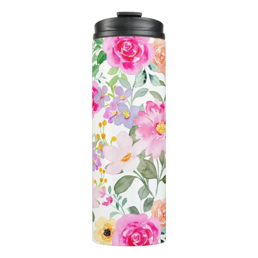 Farbige Blumen Hot Pink Thermosbecher (Vorderseite)