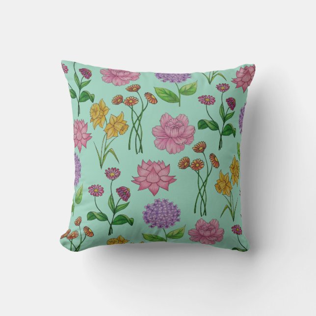 Farbige Blumen Kissen (Vorderseite)