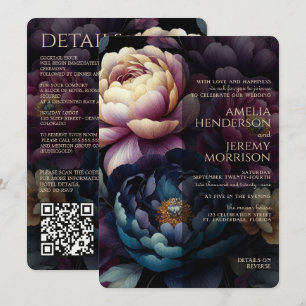 Farbige Blumen mit QR-Code in düsterer Stimmung Einladung