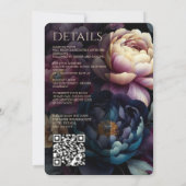 Farbige Blumen mit QR-Code in düsterer Stimmung Einladung (Rückseite)