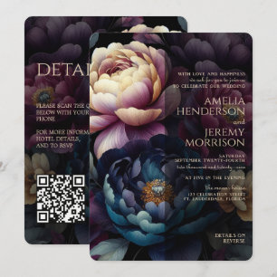 Farbige Blumen mit QR-Code in düsterer Stimmung Einladung