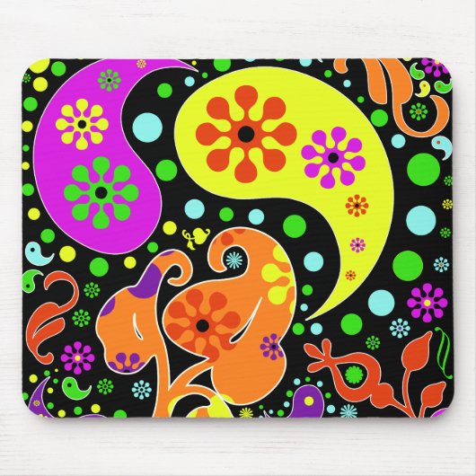 Farbige Blumen Retro Paisley Design Mousepad (Vorne)