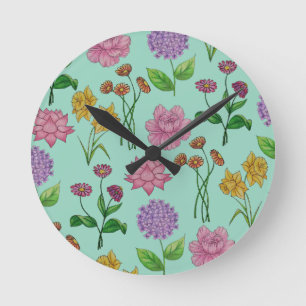 Farbige Blumen Runde Wanduhr