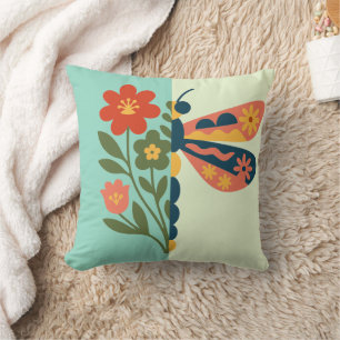 Farbige Blumen- und Schmetterlings-Grafikdesign Kissen