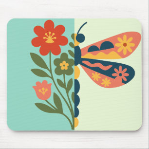 Farbige Blumen- und Schmetterlings-Grafikdesign Mousepad