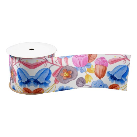 Farbige Blumenband mit Illustrationen  Satinband (Spule)