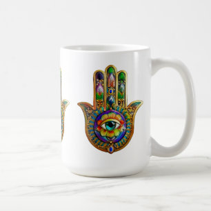 Farbige Blumenblüten Türkis Drittes Auge Hamsa Kaffeetasse