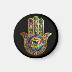 Farbige Blumenblüten Türkis Drittes Auge Hamsa Magnet