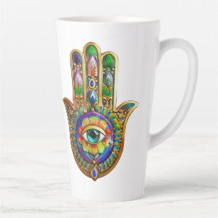 Farbige Blumenblüten Türkis Drittes Auge Hamsa Milchtasse