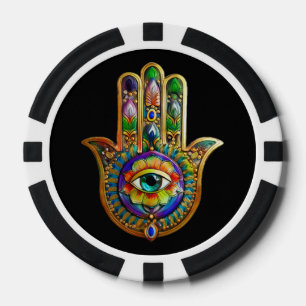 Farbige Blumenblüten Türkis Drittes Auge Hamsa Pokerchips