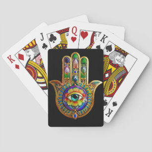 Farbige Blumenblüten Türkis Drittes Auge Hamsa Spielkarten