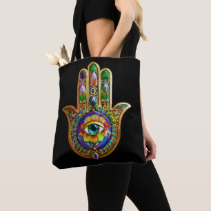 Farbige Blumenblüten Türkis Drittes Auge Hamsa Tasche