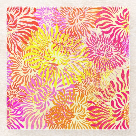 Farbige Blumendrucke Glasuntersetzer (Vorderseite)