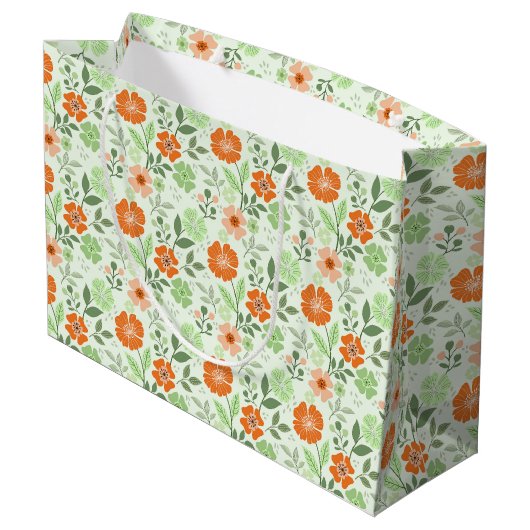 Farbige Blumendrucke - Grüne große Geschenktasche Geschenktüte (Rückseite Schrägansicht)