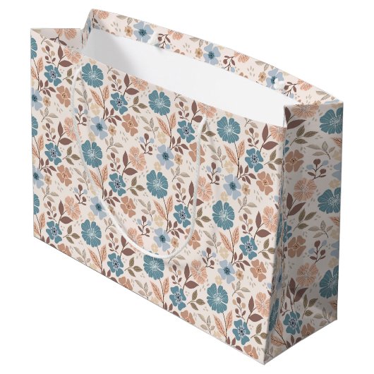 Farbige Blumendrucke - Rosa große Geschenktüte (Rückseite Schrägansicht)