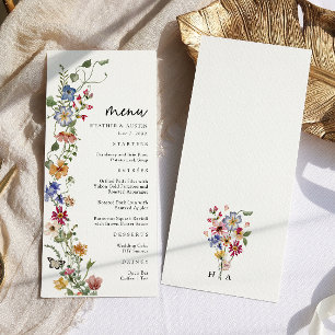 Farbige Blumenhochzeitsmenü Menükarte
