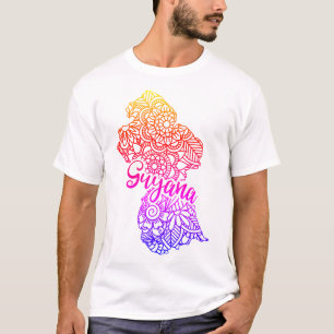Farbige Blumenkarte von Guyana Illustrierter Text T-Shirt