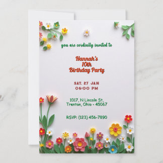 Farbige Blumenkarte zum Geburtstag Einladung