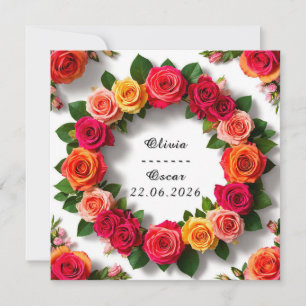 Farbige Blumenkranz-Hochzeit Dankeskarte