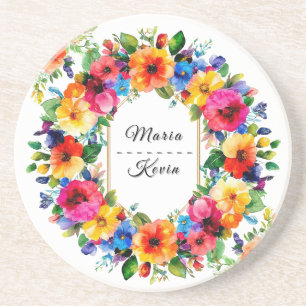 Farbige Blumenkranz Hochzeit Getränkeuntersetzer