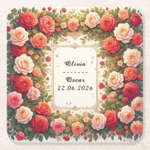 Farbige Blumenkranz Hochzeit Rechteckiger Pappuntersetzer